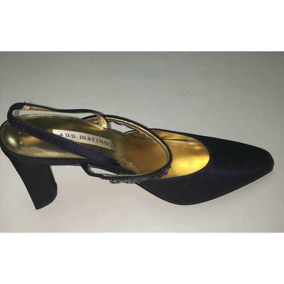 ann marino Heels Black Satin Pumps Size 9M Slight - Picture 6 of 12